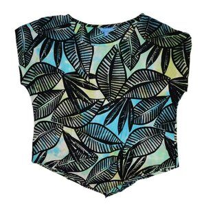 Blue Ginger S Batik Leaf Print Rayon Top Blouse Hawaiian Tropical Pre-Owned